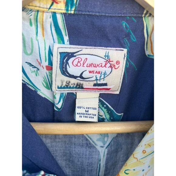 Vintage Men's Bluewater Wear Button Up Tropical Drink Hawaiian Shirt  Blue M - Picture 2 of 3
